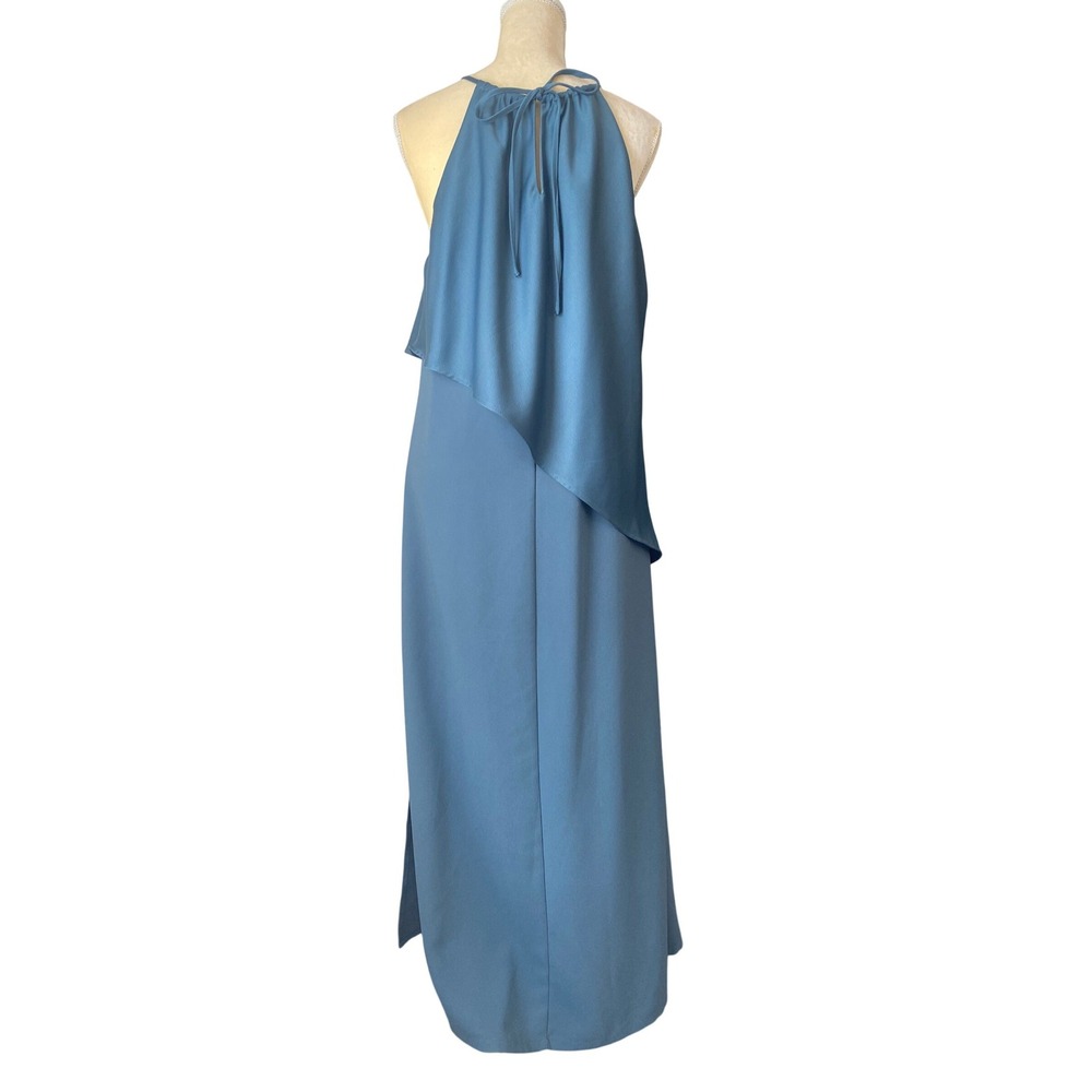 Halston Blue Crepe Halter Popover Maxi Dress Womens Medium Sleeveless Gown